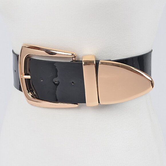 BNWT Plus Size Patent Finish Faux Leather Fashion Wide Belt - Picture 2 of 4